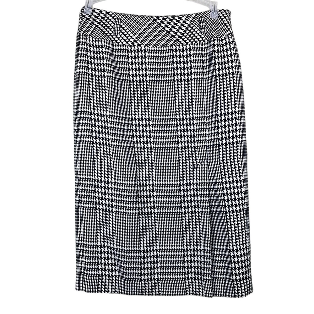 Evan Picone, houndstooth midi length skirt, front slit, side zip size 8